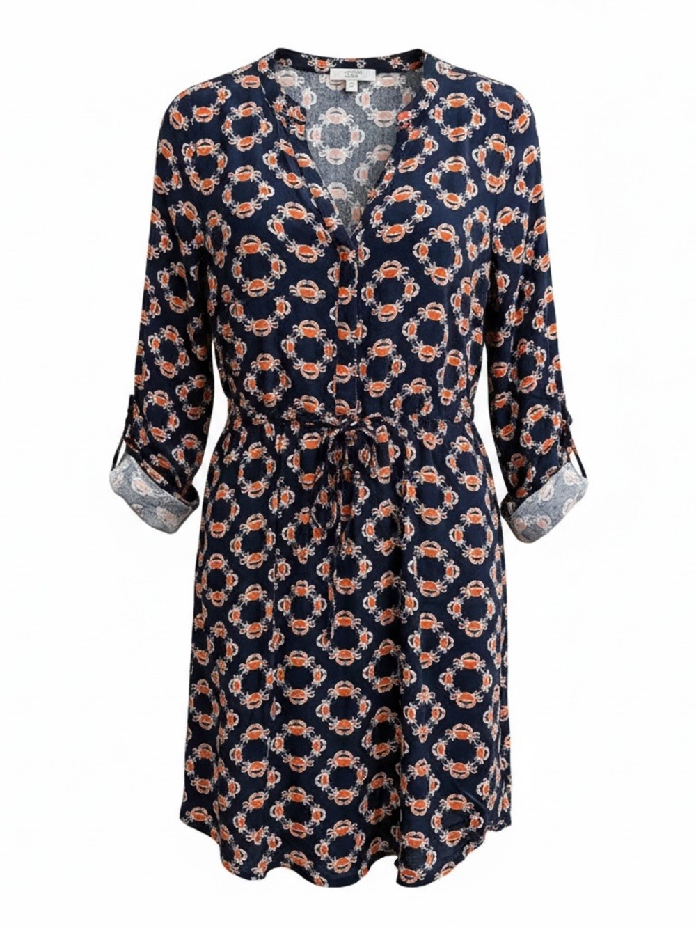 crown & ivy Navy Dress with Orange and White Crab Print